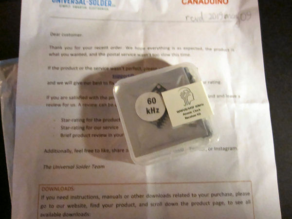 CANADUINO Time Signal AM Receiver Kit (SMD) in shipping container